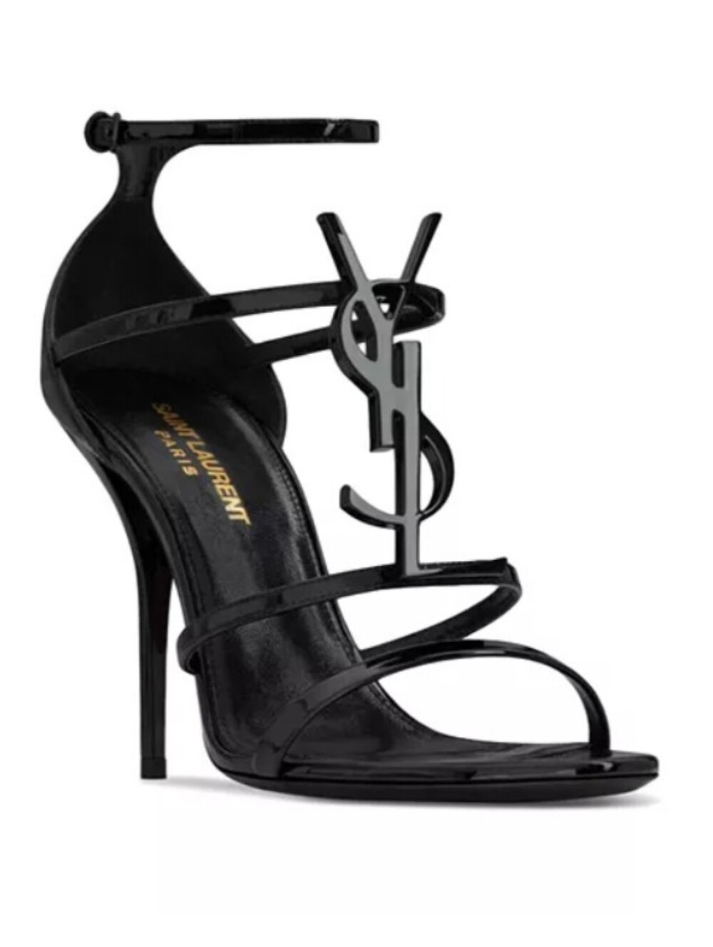New Saint Laurent Cassandra Black Patent Leather Strappy High Heel Sandals EU 38 - Picture 5 of 16